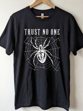Gildan Black Tee with White Spider Web "Trust No One" Graphic | Unisex Shirt